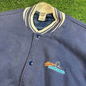Vintage 90s Boeing Varsity Jacket Fruit of the Loom Super Cotton XL Navy USA Co.